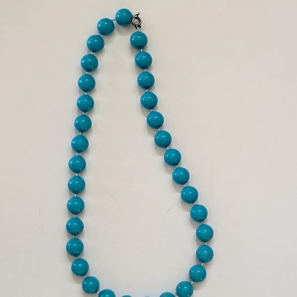 Vintage Chunky Turquoise Blue Bead Necklace Bold Retro Statement Jewelry 1960s - Picture 2 of 10